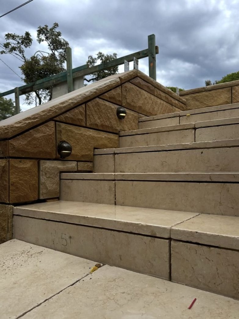 Lights set into stone garden steps